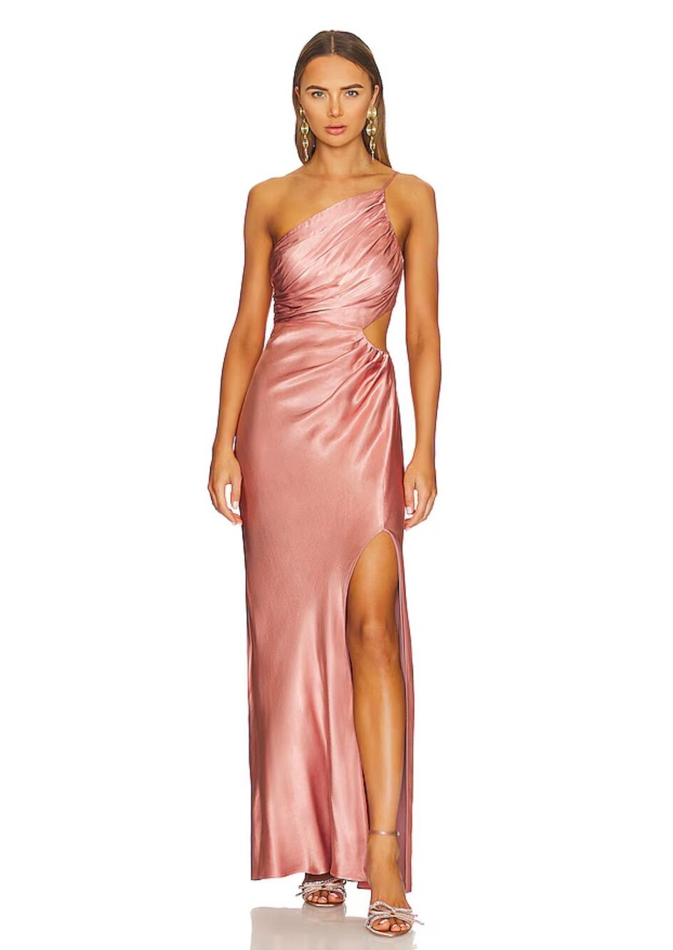 Revolve Shona Joy La Lune Asymmetrical Gathered Maxi Satin Dress Size 4 NWT